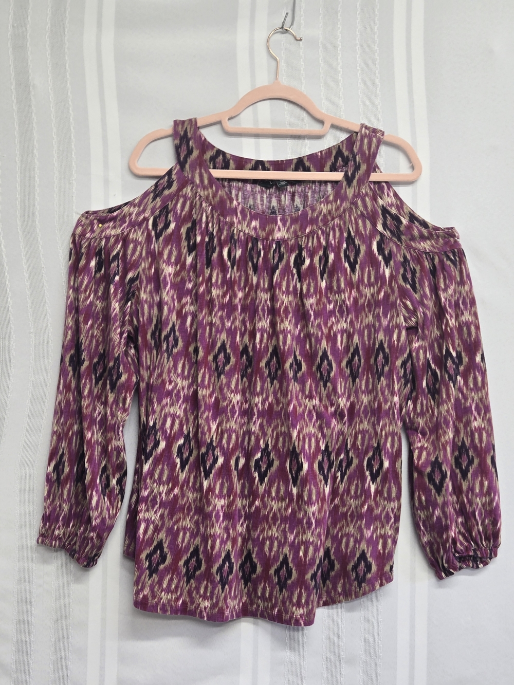 Ralph Lauren Womens Relaxed Cold Shoulder 3/4 Sleeve Ikat Blouse Top Size XLarge